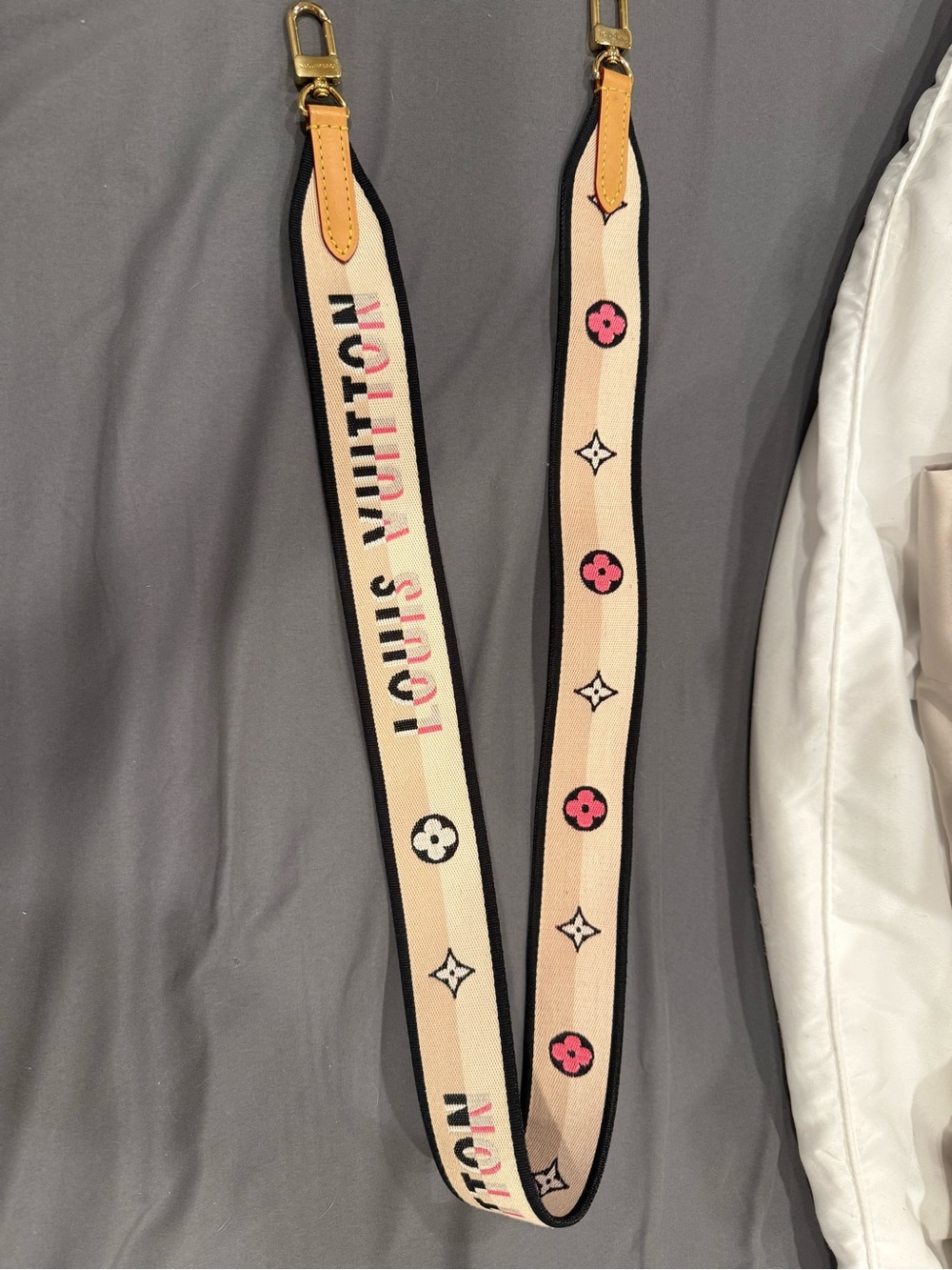 Louis Vuitton Beige and Pink Logo Webbing Shoulder Strap with Gold Hardware